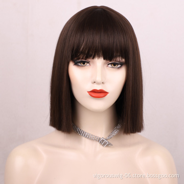 Hot Seling Bob Cheap Good Short Cut Straight Synthetic Hair Wig With Bang No Lace Heat Resistant For Black Women